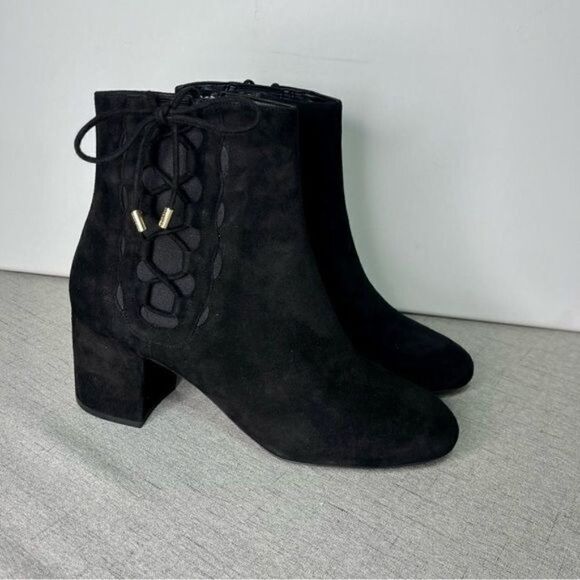 Cole Haan Black Suede Leah Bootie Lace Up Block Heel New 10 - Picture 6 of 11